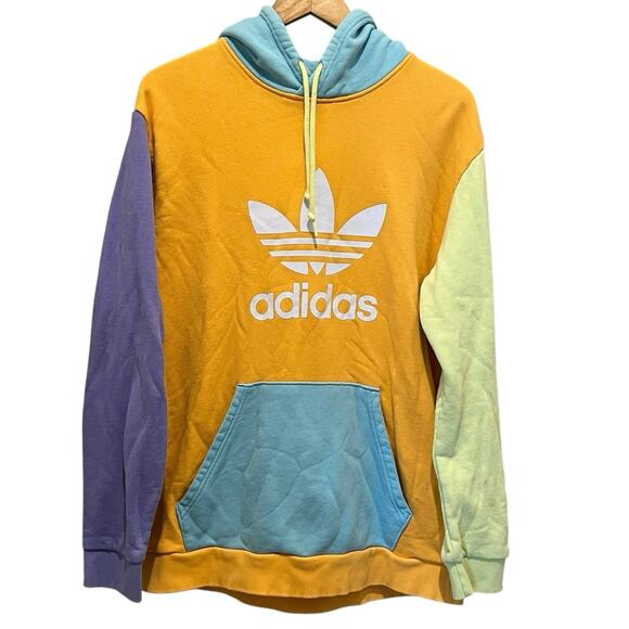 adidas Tops - ADIDAS Womens Color Block Logo Hoodie Pastels Sz L Pocket Oversized Streetwear